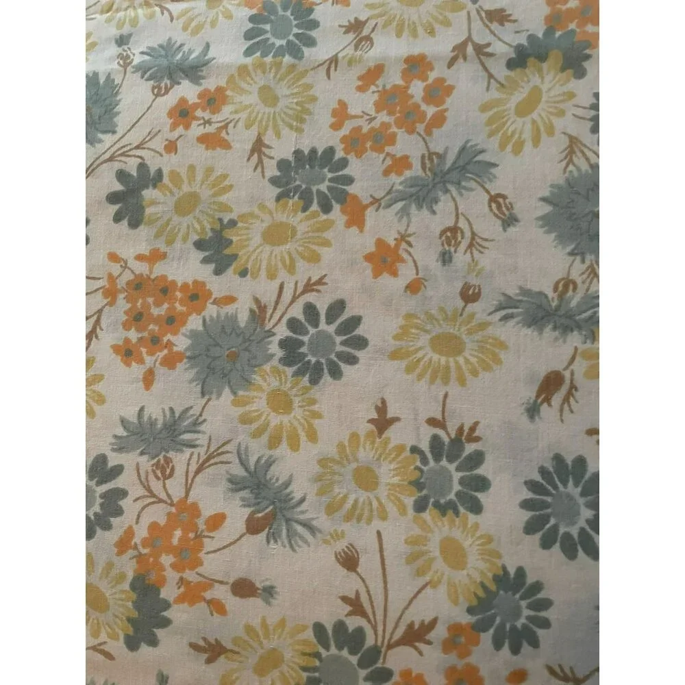 Vintage Full Size Sheet Set Used Blue Yellow Orange Floral 2 Piece